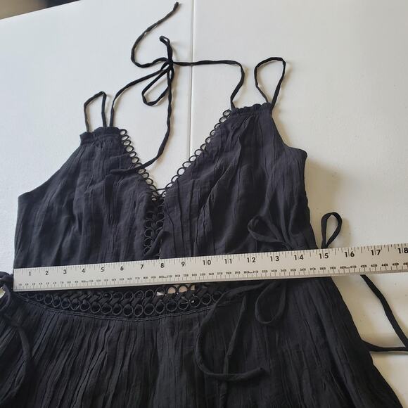 Mango Dress Women Large Black Sleeveless Crochet Waist Witch Whimsigoth Festival - Picture 6 of 10